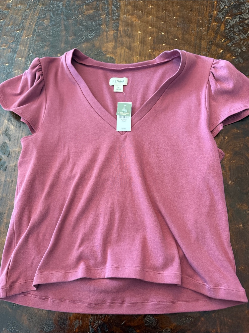 UpWest Mauve V-Neck Short Sleeve Puff Tee